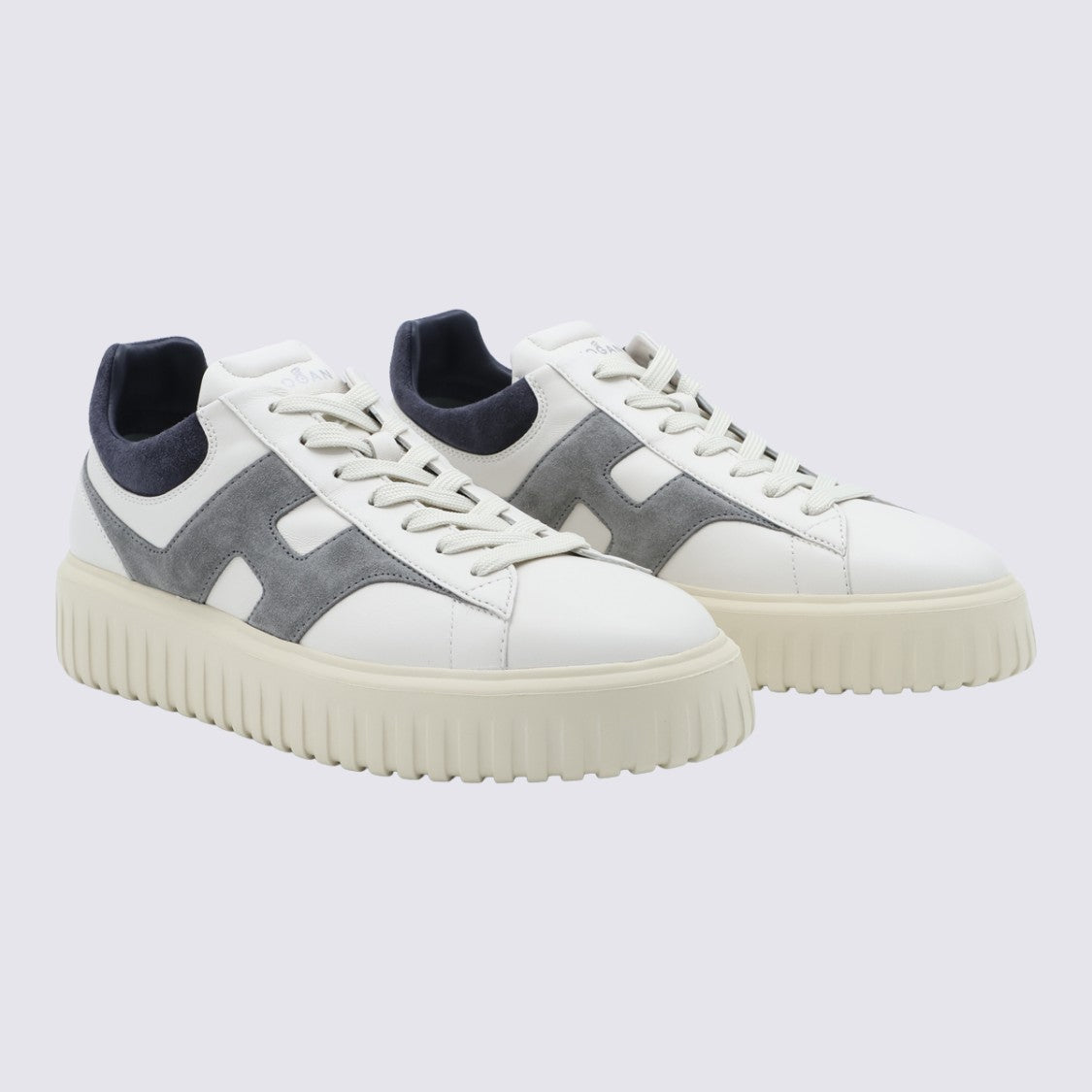 Hogan White Leather Sneakers With Grey Suede Overlays
