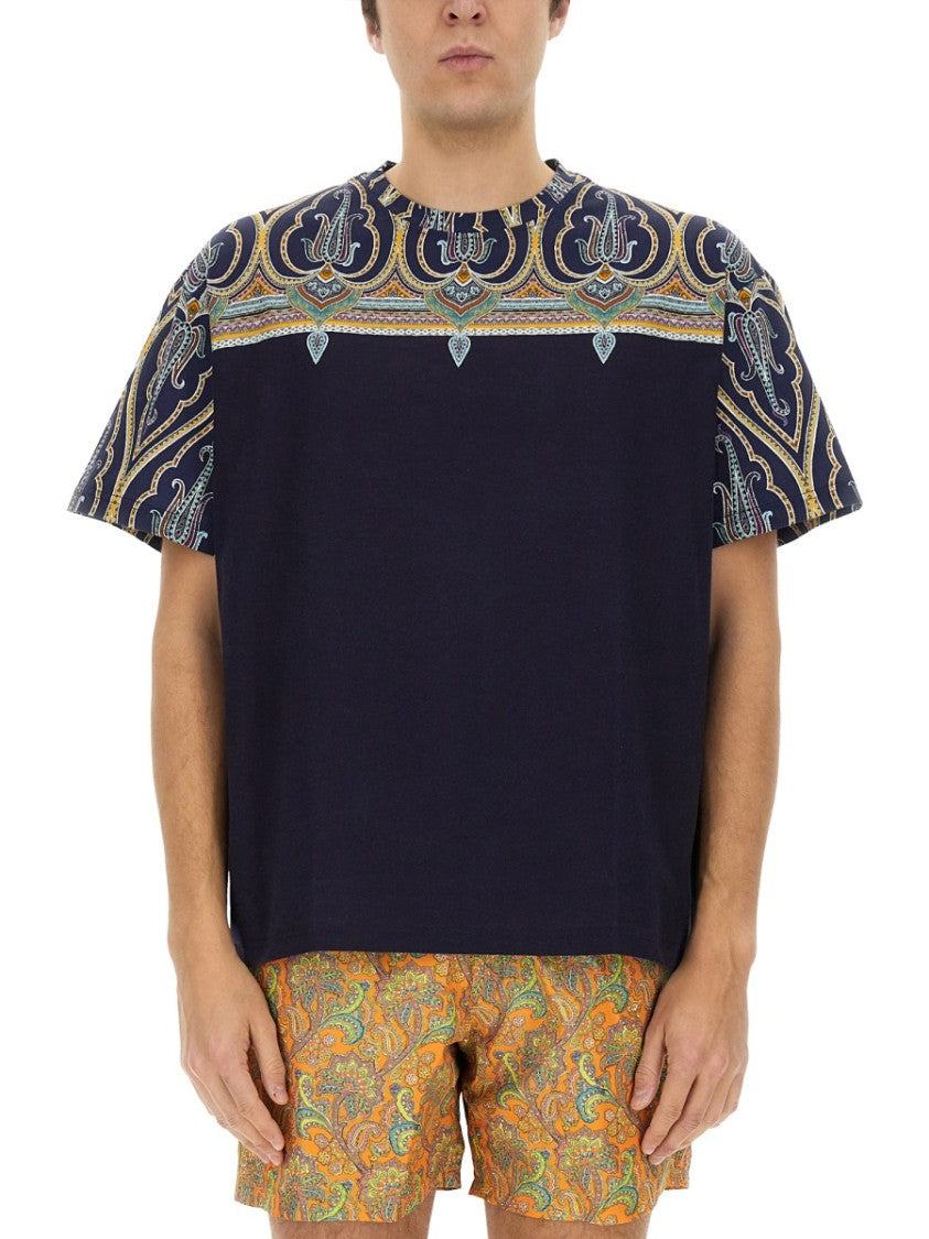 Etro Patterned Yoke Cotton T-Shirt With Relaxed Fit