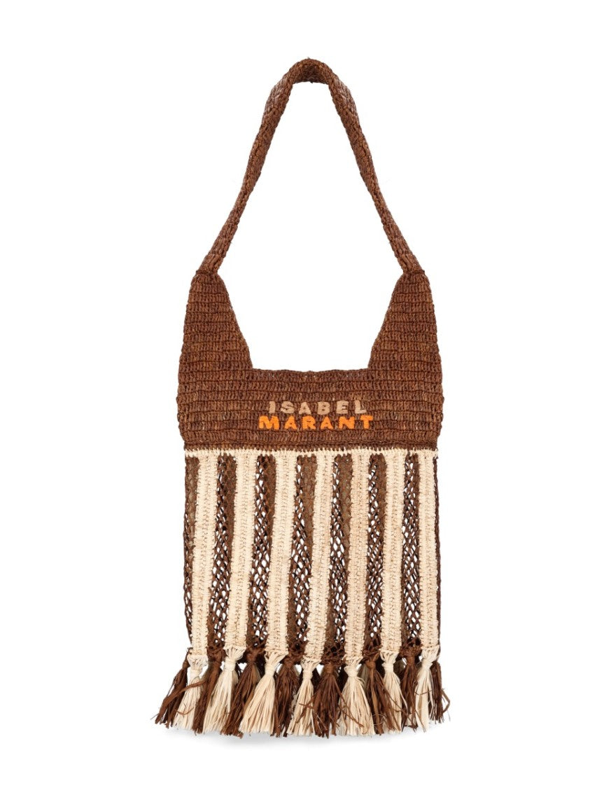 Isabel Marant Brown Praia Striped Raffia Shoulder Bag