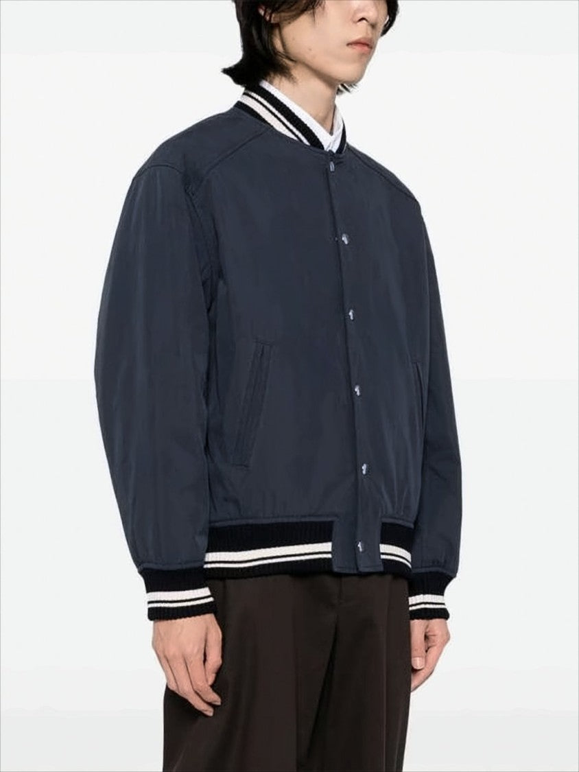 Maison Kitsuné Classic Blue Bomber Jacket With Contrast Detailing