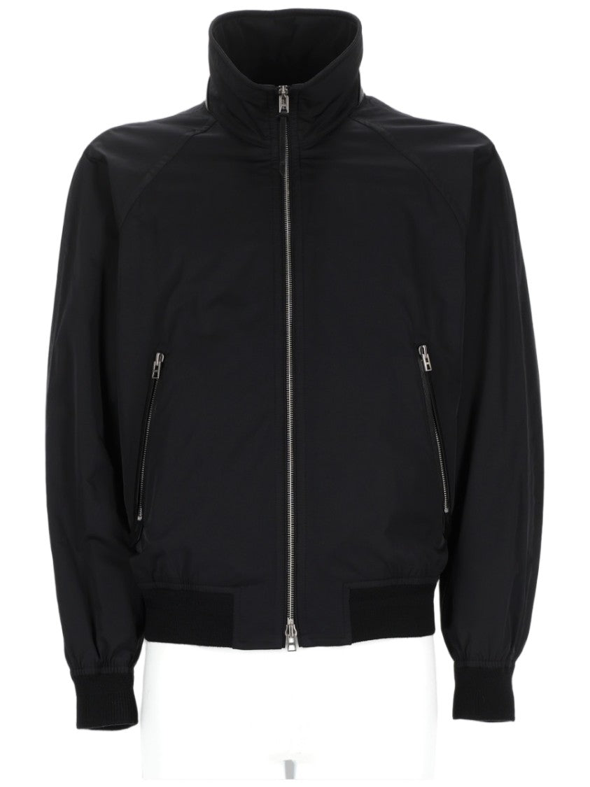 Tom Ford Black Blouson Jacket With Cashmere Lining And Yoke Detail