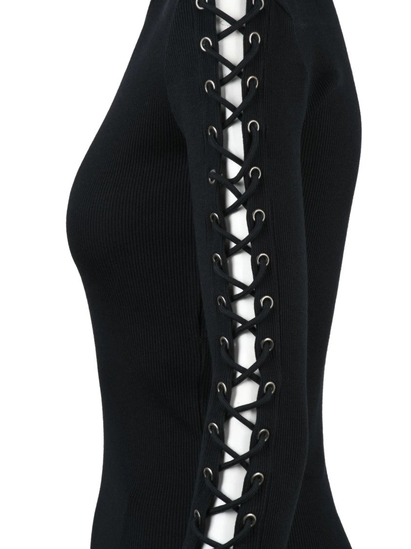 Balenciaga Fitted Long-Sleeve Cotton Weave Top With Lace-Up Detailing