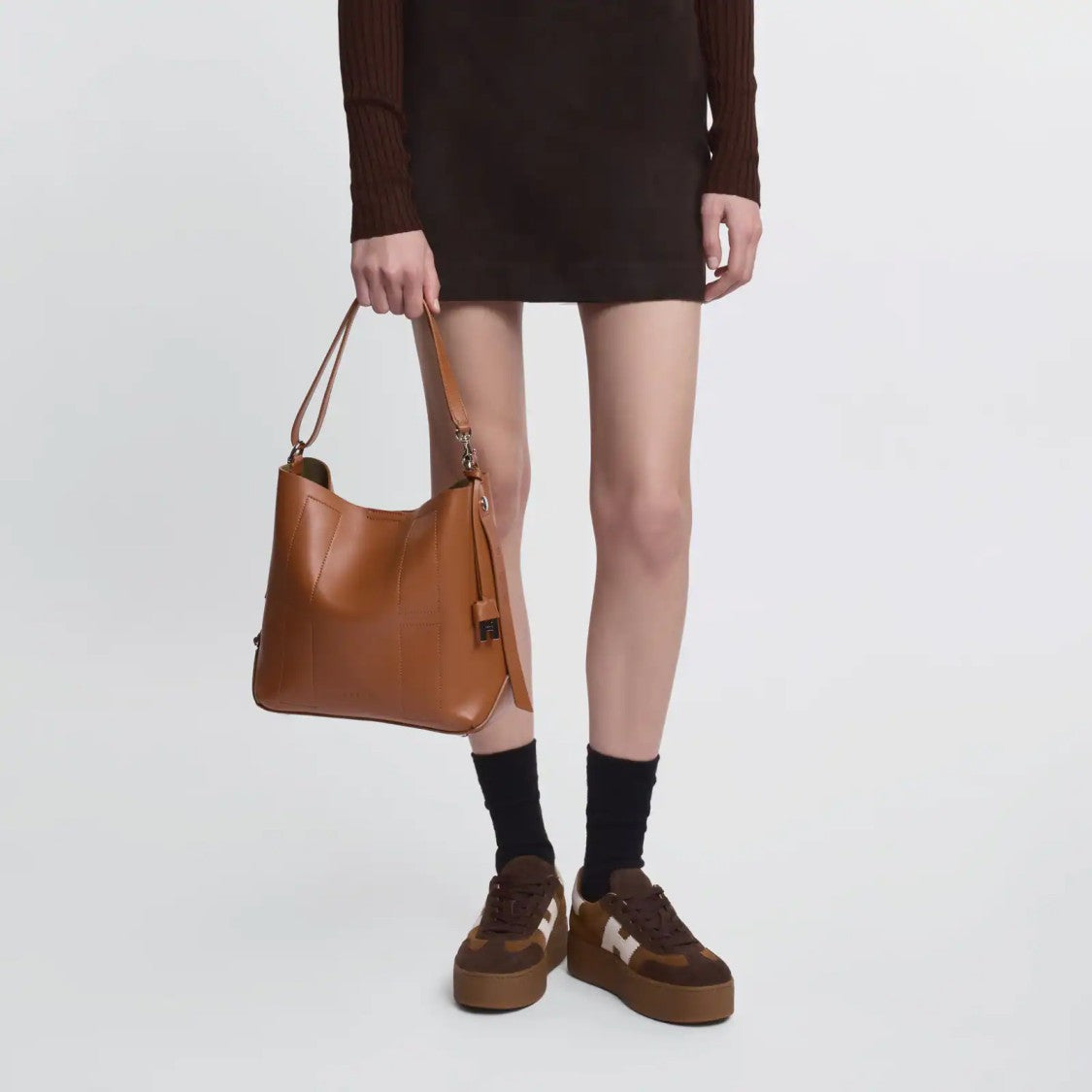 Hogan Refined Brown Leather Hobo Bag