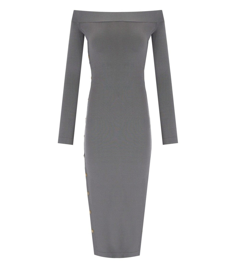 Elisabetta Franchi Steel Knitted Midi Dress