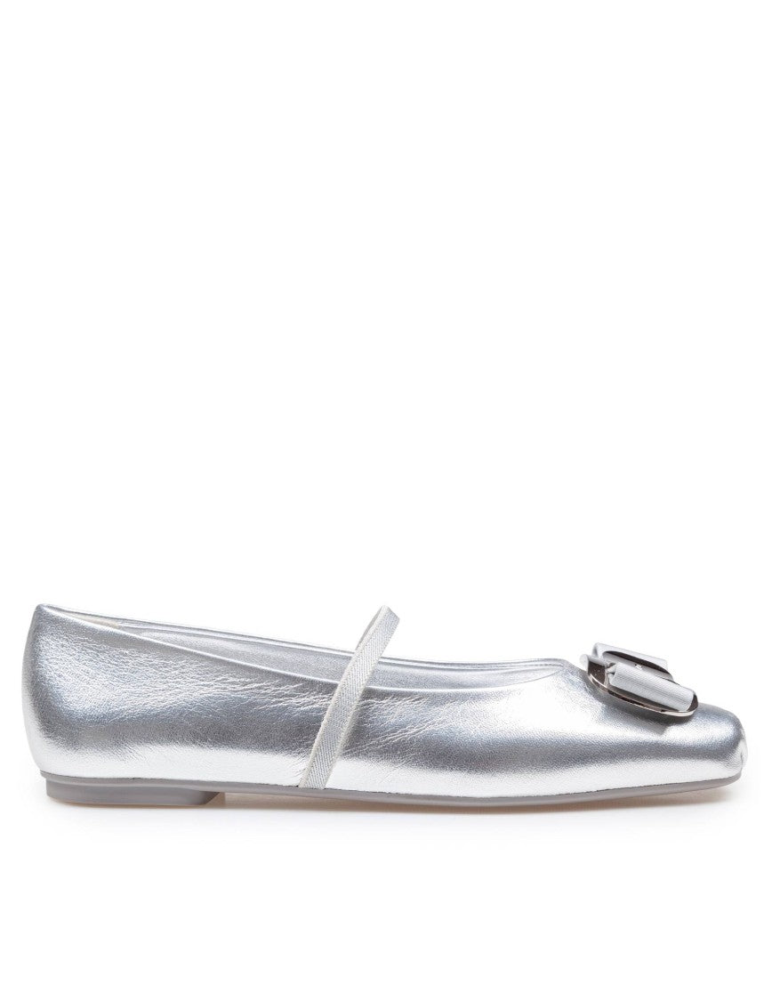 Salvatore Ferragamo Laminated Leather Silver Zina Ballerina