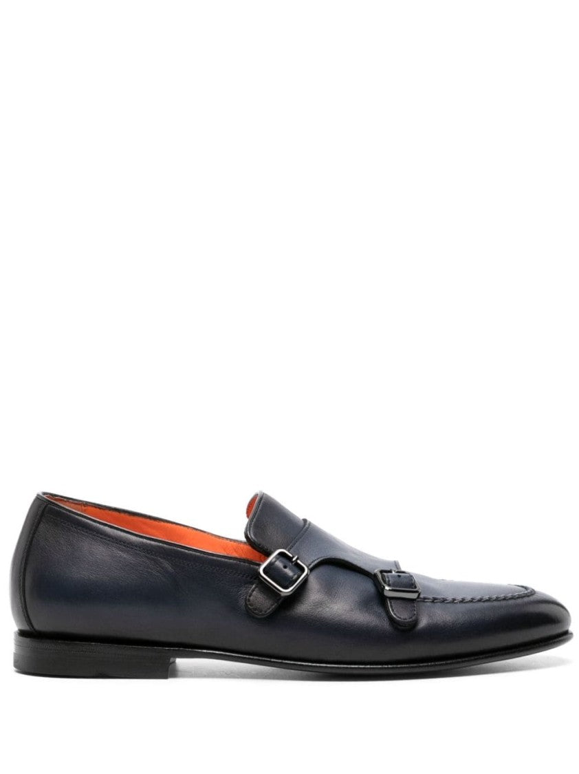 Santoni Navy Blue Leather Shoe