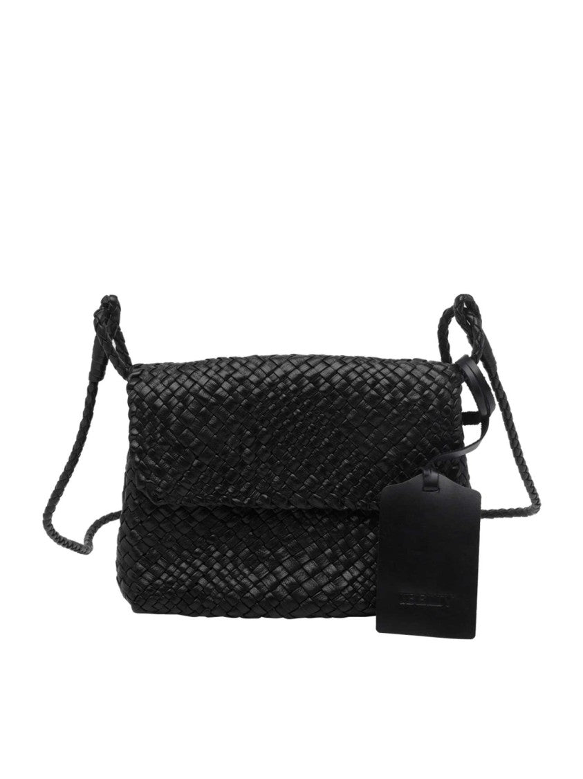 Ibeliv Black Paris Woven Leather Shoulder Bag