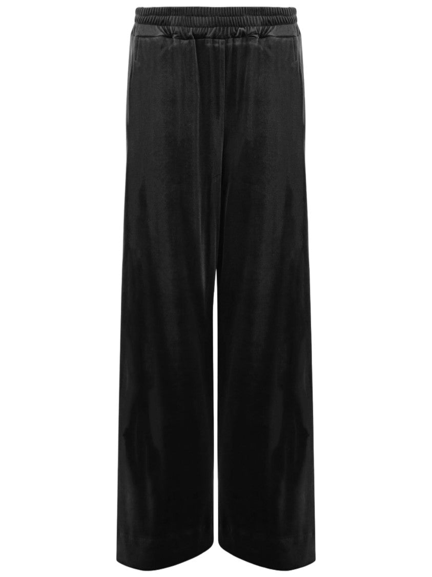 Don't @ Me Black Wide-Leg Elastic Waistband Stretch Nylon Pants