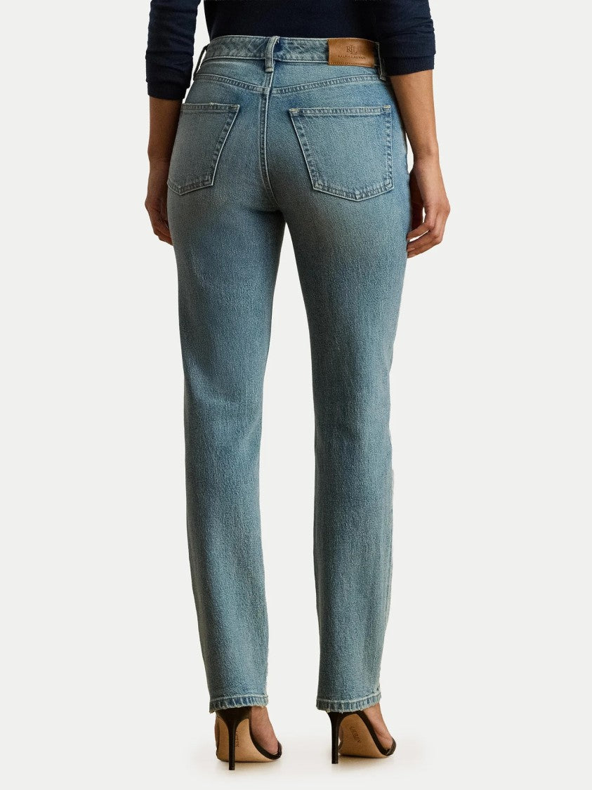 Lauren Ralph Lauren Medium Blue Faded Linen-Blend Straight Jeans