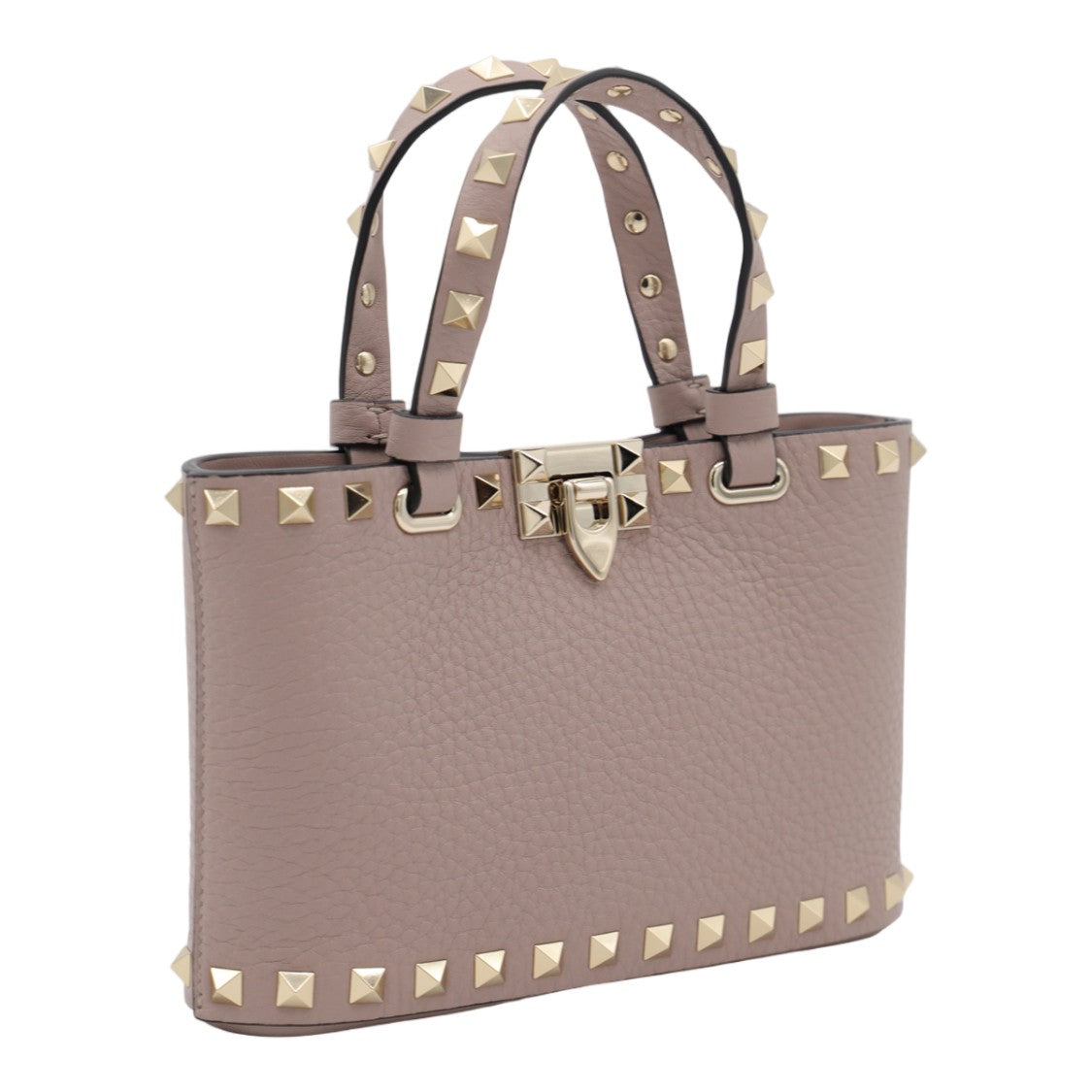 Valentino Garavani Structured Handbag With Gold-Tone Pyramid Studs And Dual Handles