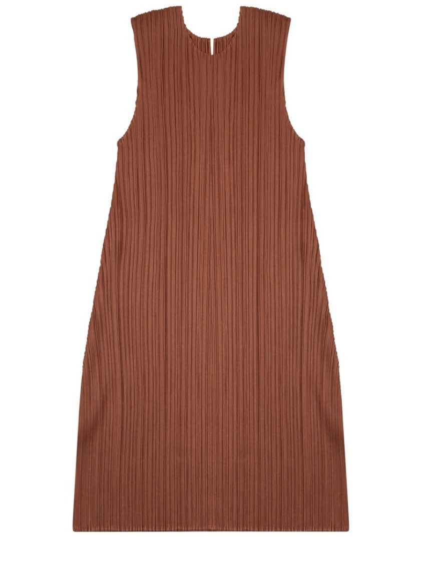 Pleats Please Issey Miyake Neutrals Plissettata Notch Round Neck Tank Top