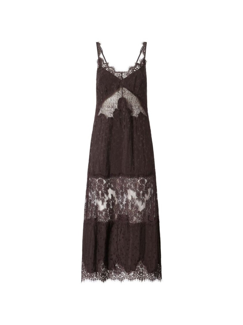 Pinko Black Lace Midi Sheer Panels Dress