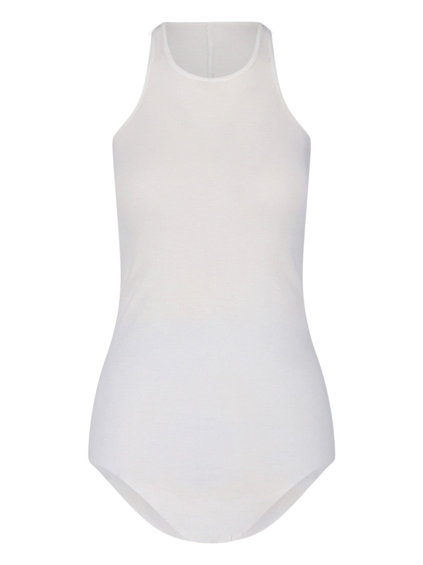 Rick Owens White Cotton Semi-Sheer Bodysuit