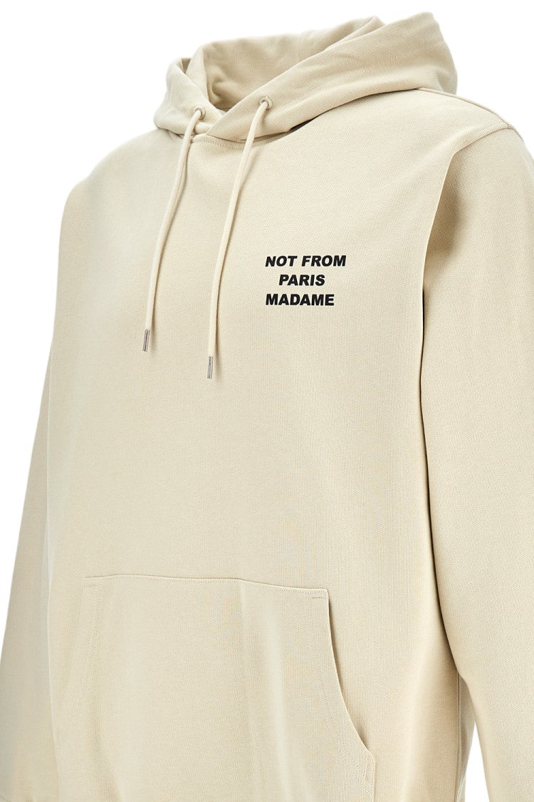 Drôle De Monsieur Oversized Beige Drawstring Hoodie With Front Slogan And Embroidered Back