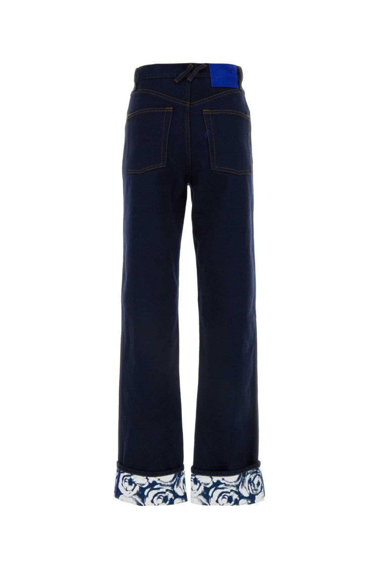Burberry Straight-Leg Denim Jeans With Floral Print Hem
