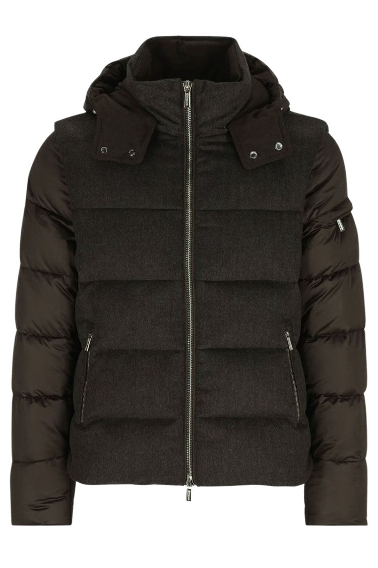 Moorer Short Wool And Nylon Puffer Jacket With High Collar