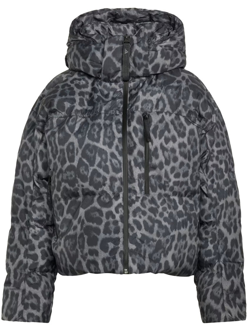 Adidas By Stella Mccartney Leopard Print Cropped High-Collar Down Jacket