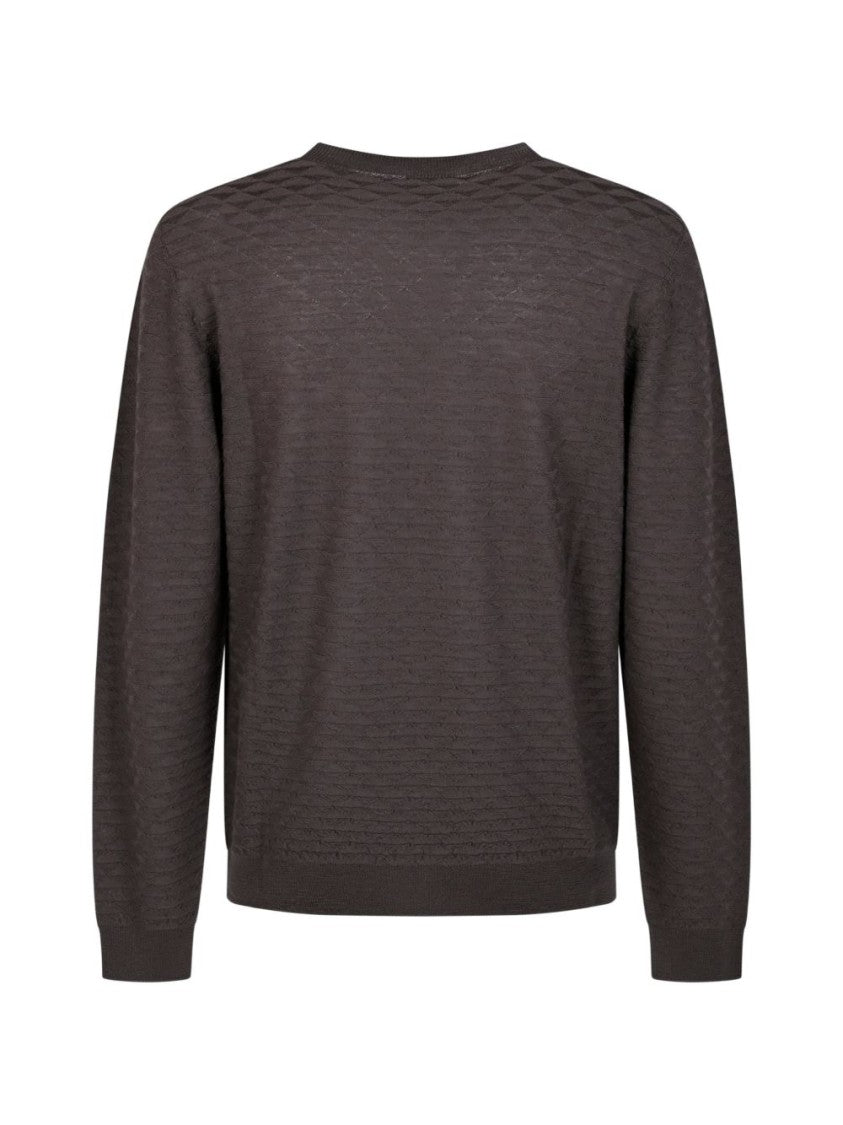 Giorgio Armani Brown Textured Crew Neck Ribbed Sweater