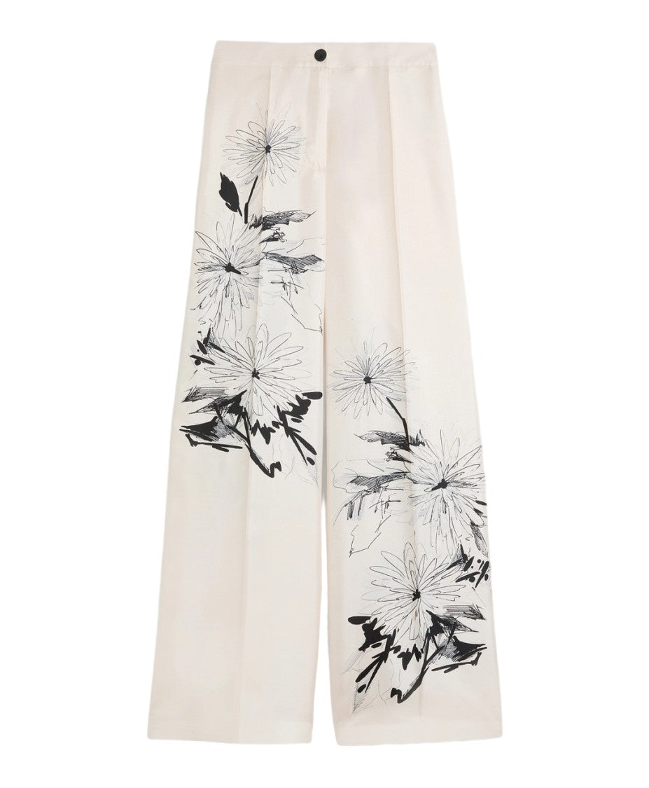 Momonì Placed Floral Print Silk Twill Wide-Leg Pants