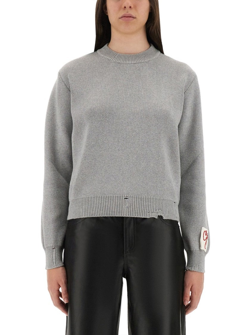 Golden Goose Ribbed Cotton Jersey Sweater With Logo Patch