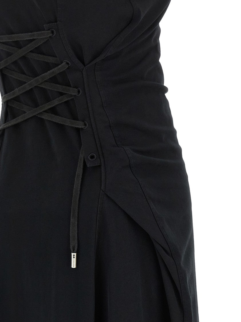 Mcqueen Back Corset Black Cotton Jersey Midi Dress