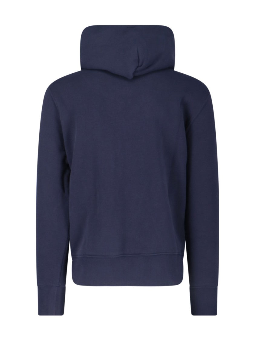 Autry Navy Cotton Hoodie With Drawstring Hood And Contrast Logo