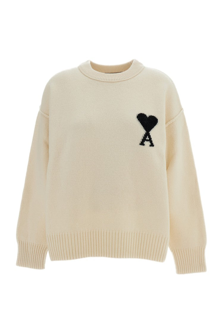 Ami Paris Crewneck Sweater With Signature Ami De Coeur Intarsia