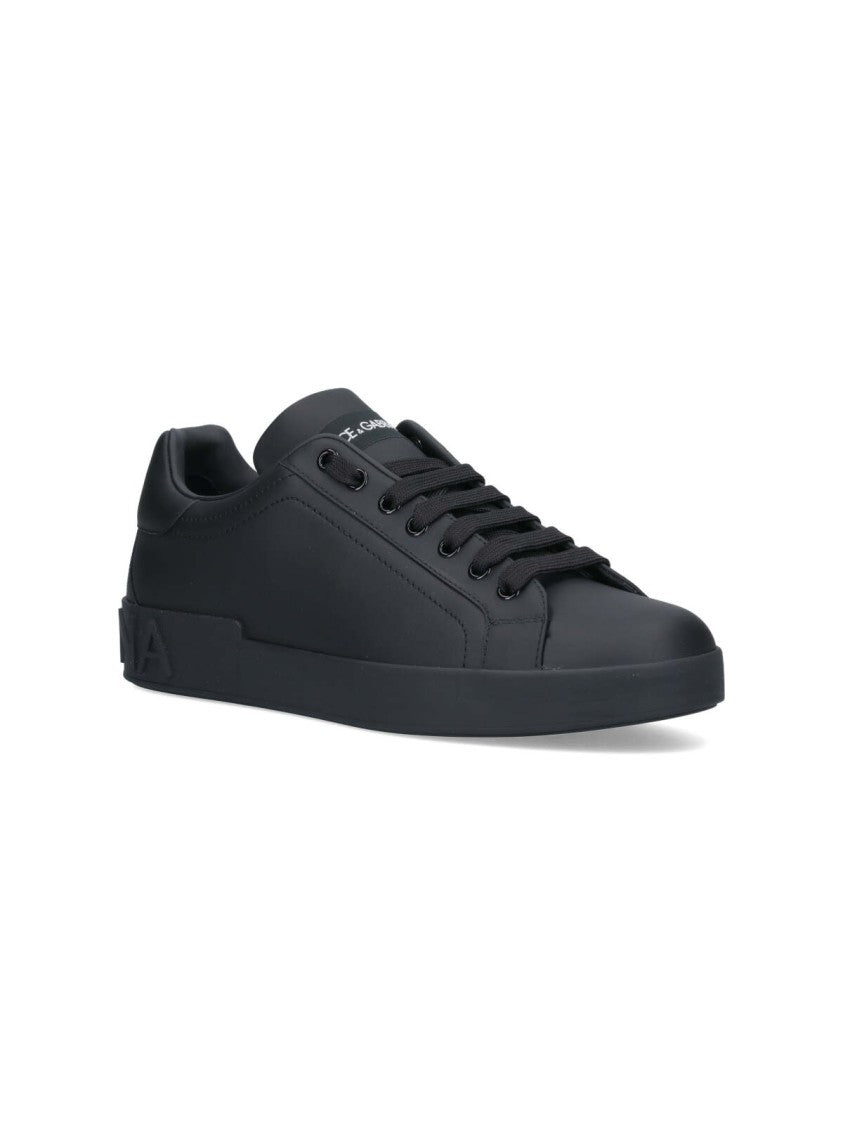 Dolce & Gabbana Minimalist Low-Top Sneakers In Smooth Black Calf Leather