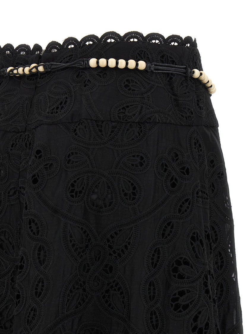 Zimmermann Flared Midi Skirt With Embroidered Openwork Design