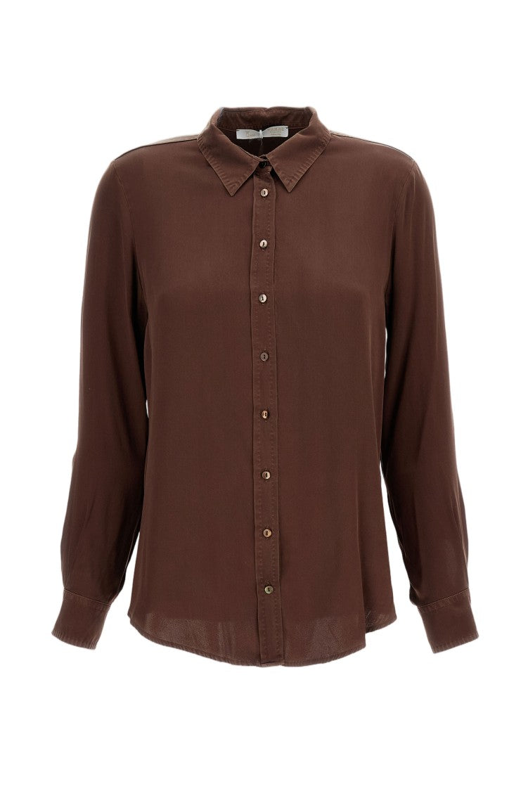 Q-Wins Long-Sleeve Brown Shirt With Classic Collar