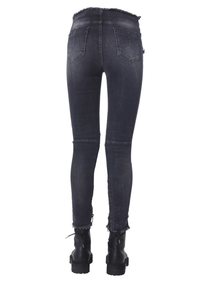 Unravel Project Distressed Black Lace-Up Skinny Fit Jeans