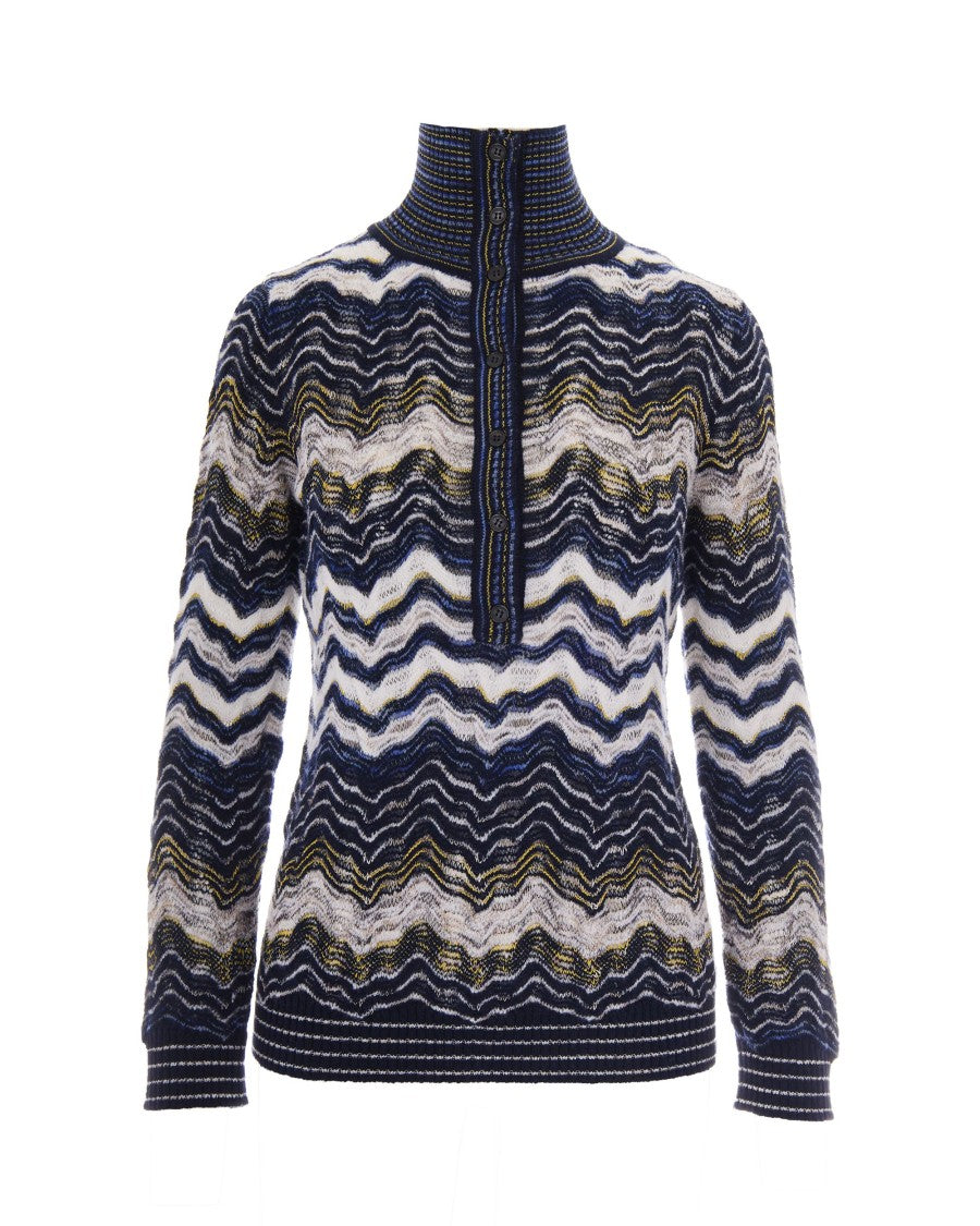 Missoni Mock Neck Knit Top With Multicolored Wavy Pattern