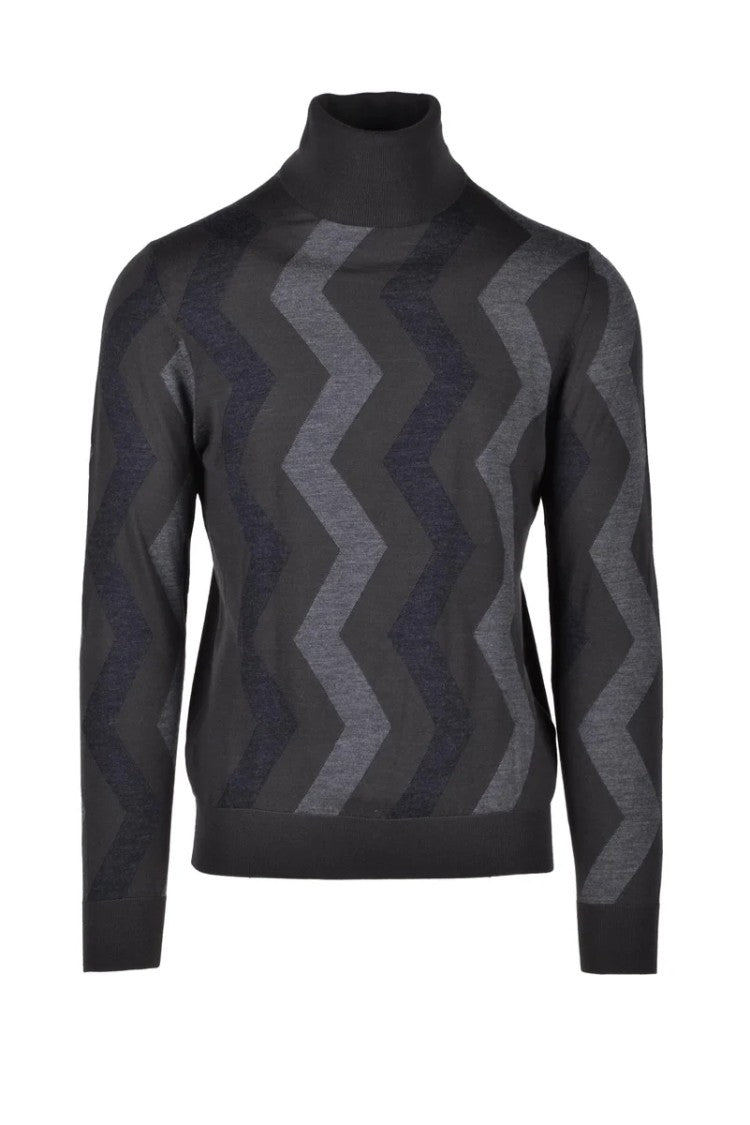 Alpha Studio Green/Grey Merino Wool Knit Men's