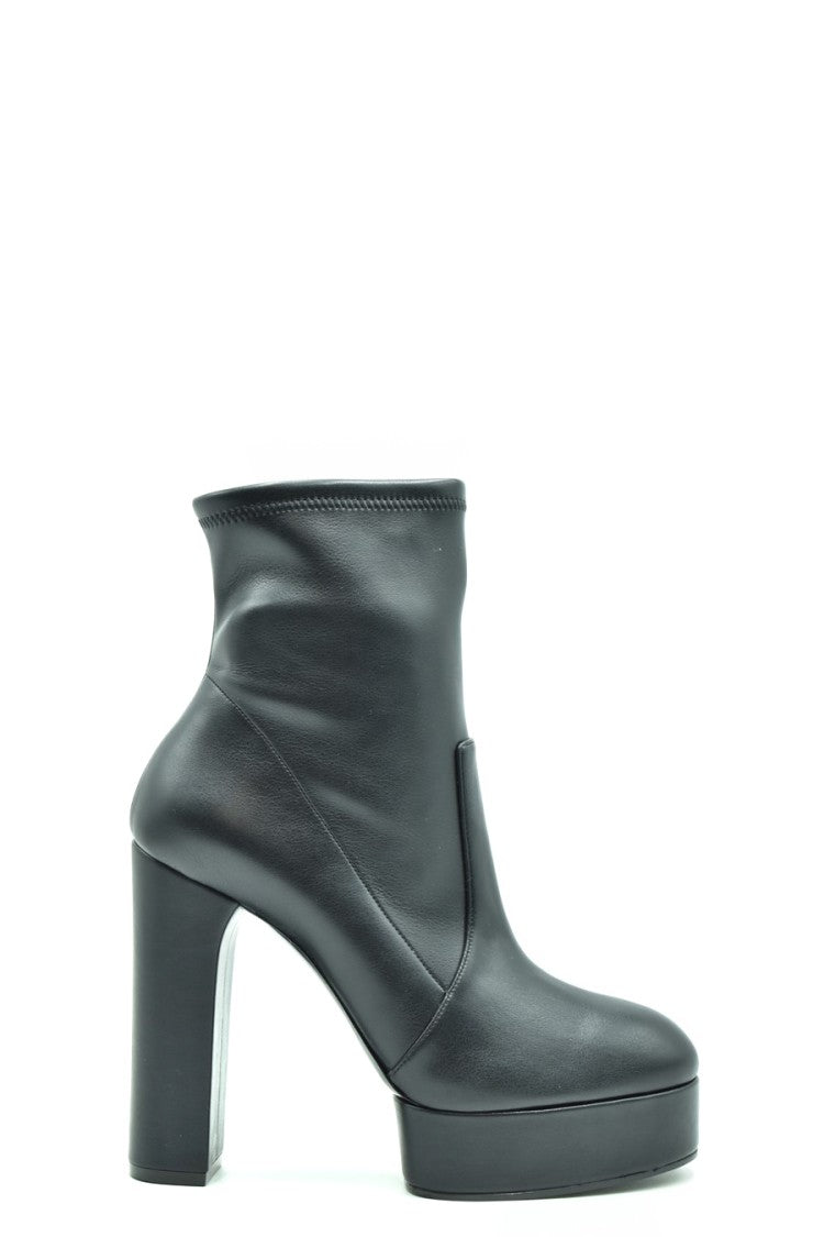 Casadei Black Leather Ankle Boots Block Heel