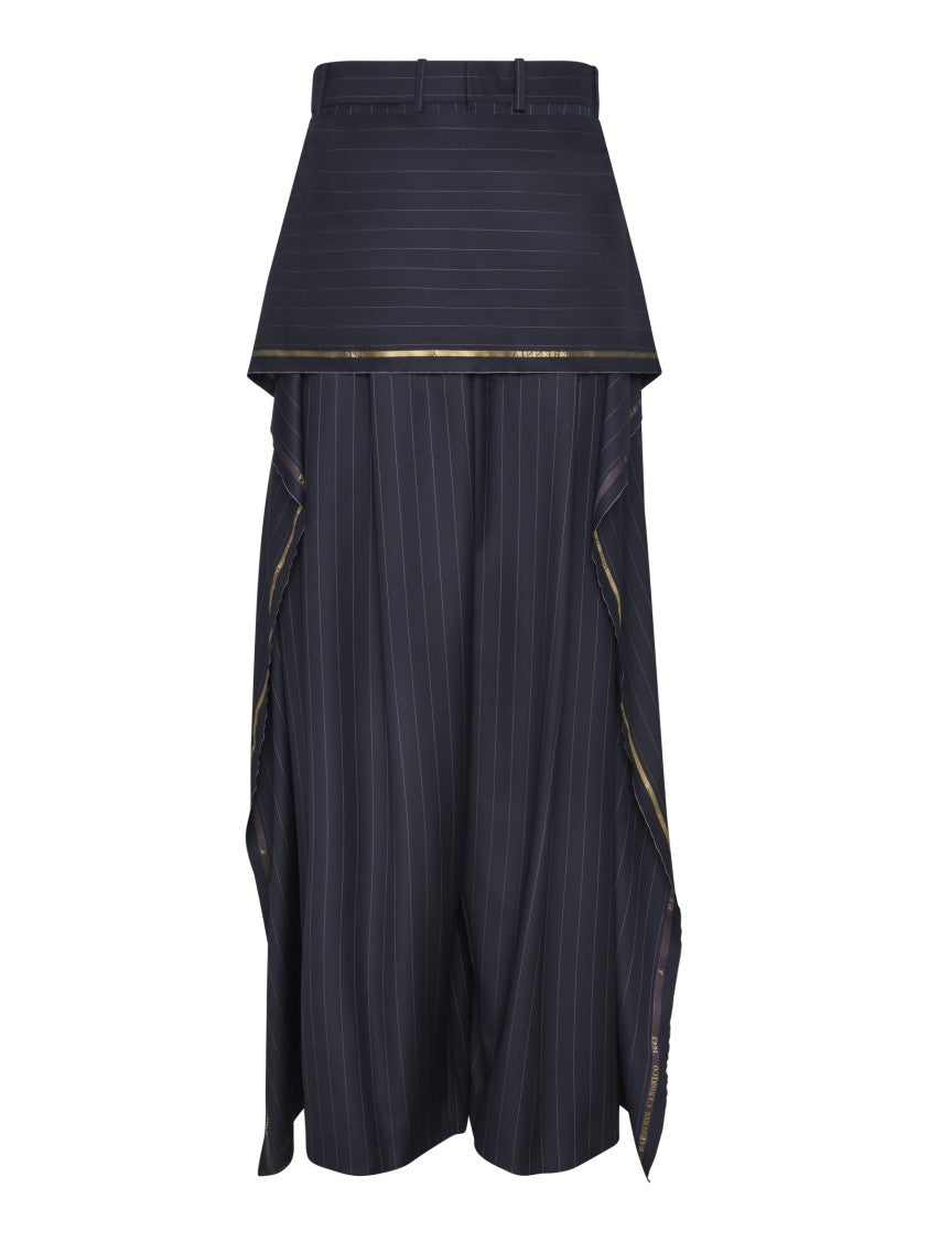 Hed Mayner High-Waisted Navy Pinstripe Trousers With Layered Detail