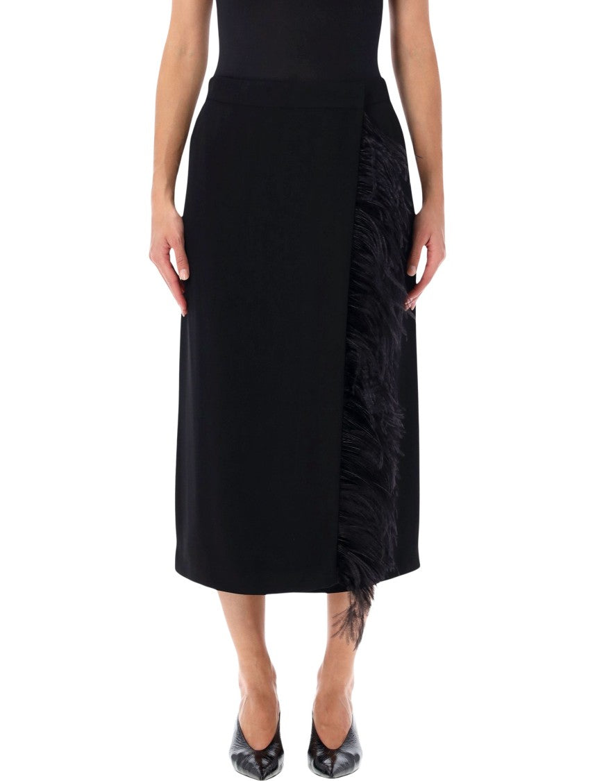 Alberta Ferretti Feathered Trim Wrap Midi Skirt
