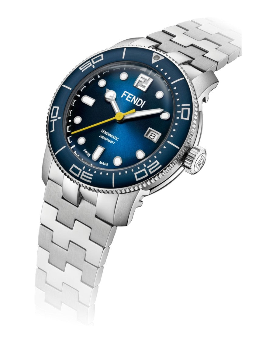 Fendi Swiss Made 42Mm Stainless Steel Diver Watch With Blue Opalin Dial