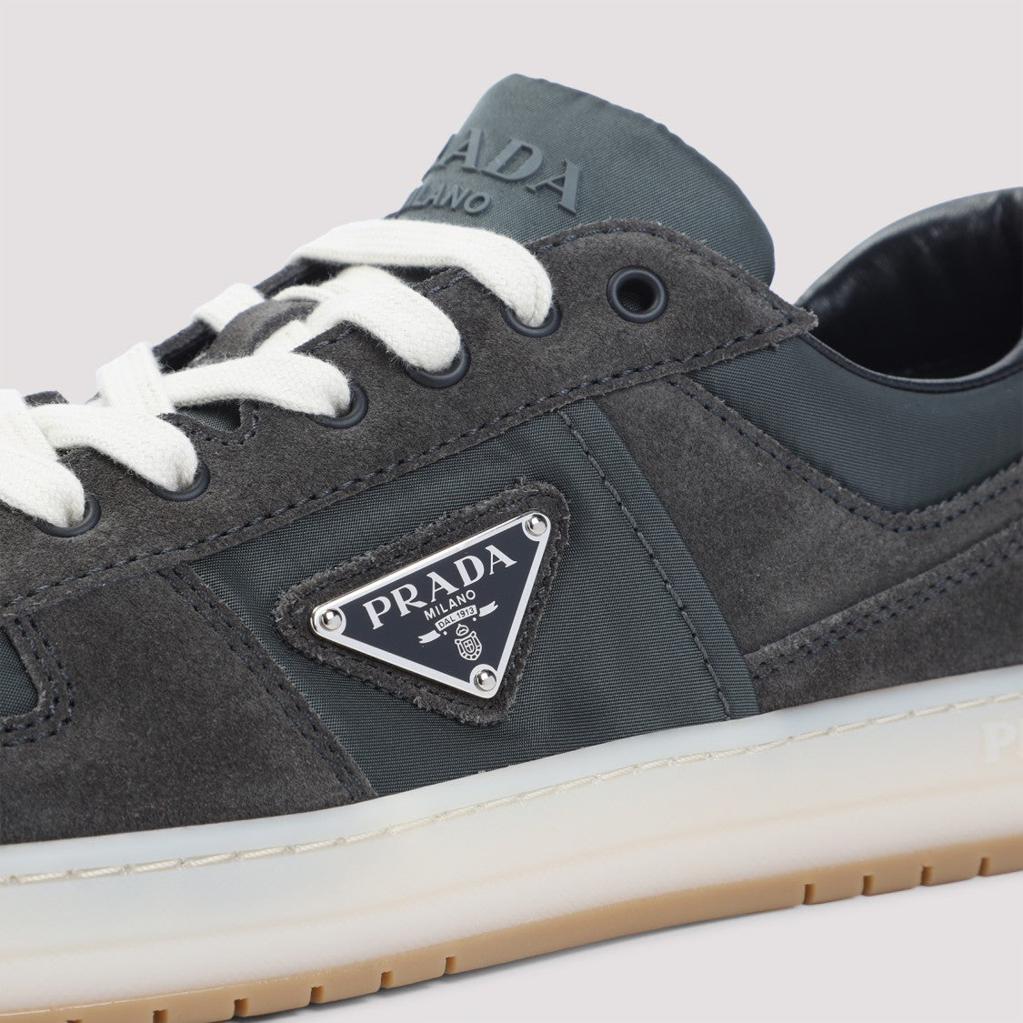 Prada Ematite Grey Suede Calf Leather Sneakers