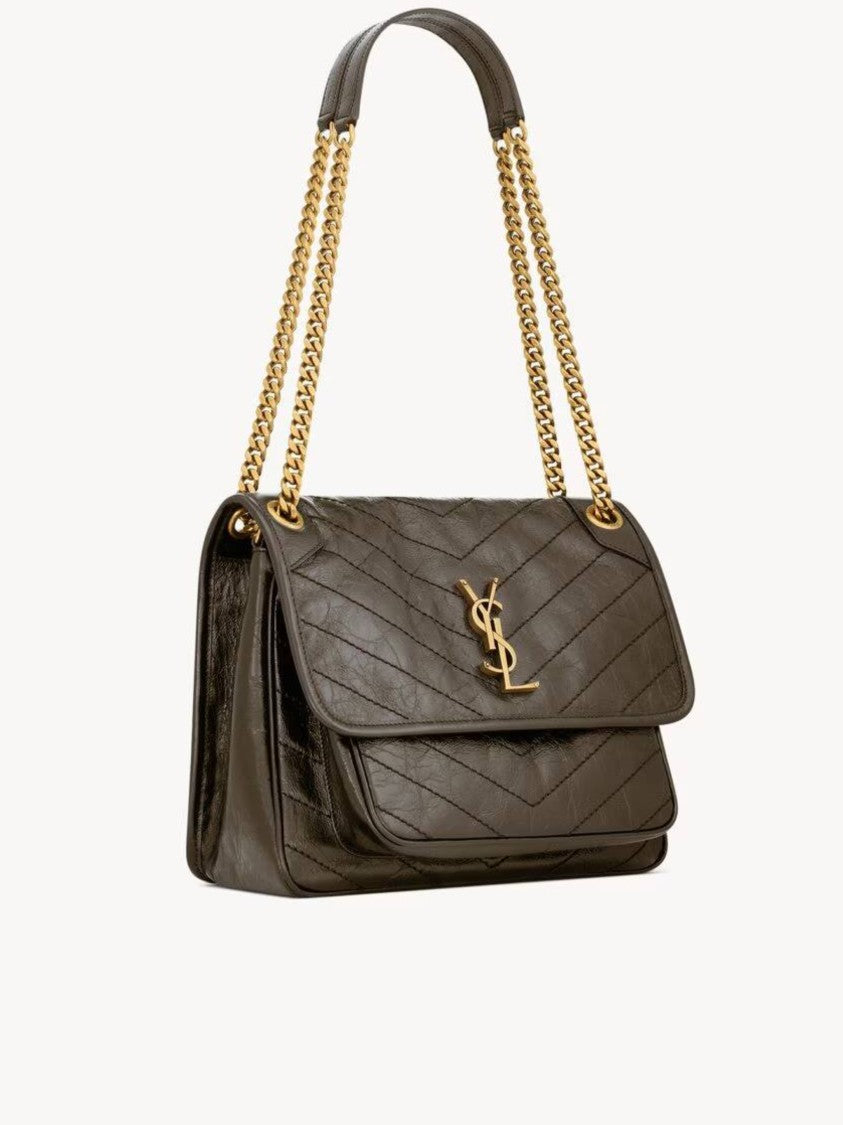 Saint Laurent Niki M Quilted Chevron-Stitch Handbag