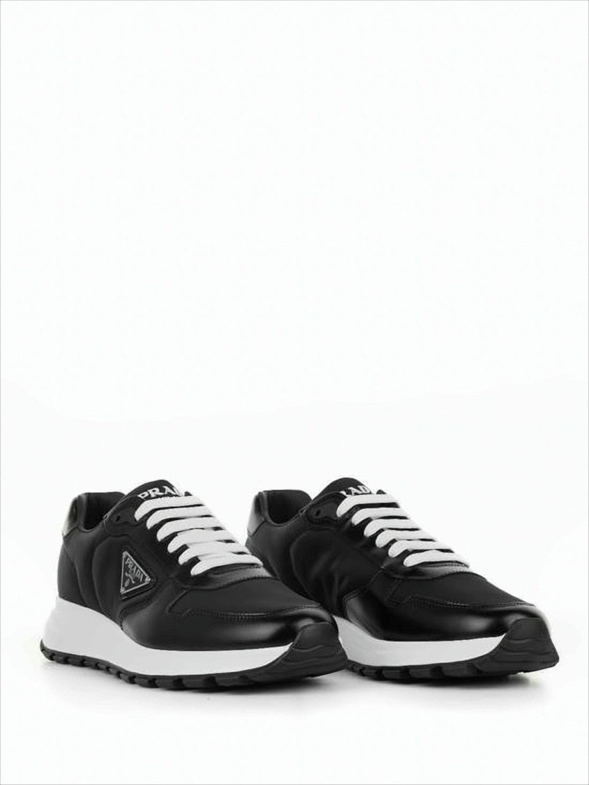 Prada Low-Top Black Fabric And Calfskin Sneakers