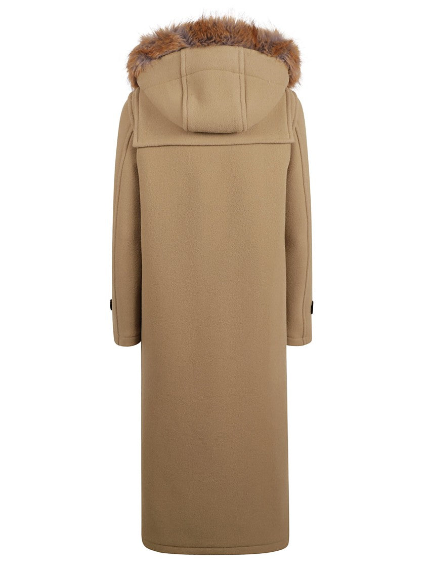Burberry Long Brown Coat With Fur Collar