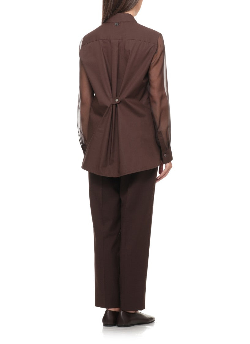 Panicale Brown Cotton Silk Sheer Sleeve Shirt