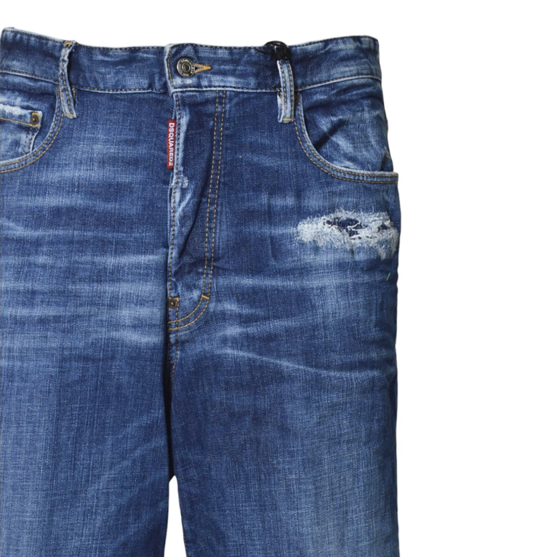 Dsquared2 Medium Blue Straight-Leg Denim Jeans With Distressed Details