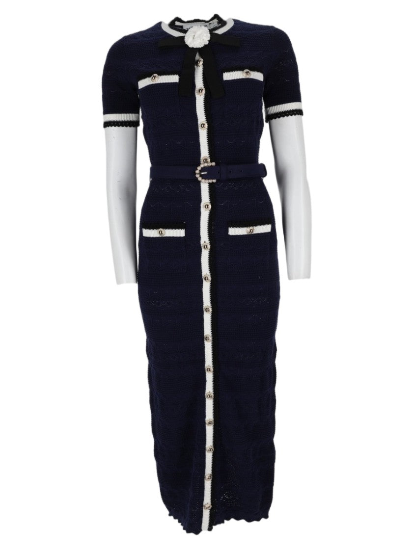 Self-Portrait Fitted Textured Midi Dress With Decorative Details