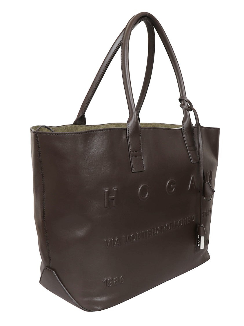 Hogan Smooth Dark Brown Leather Tote Bag