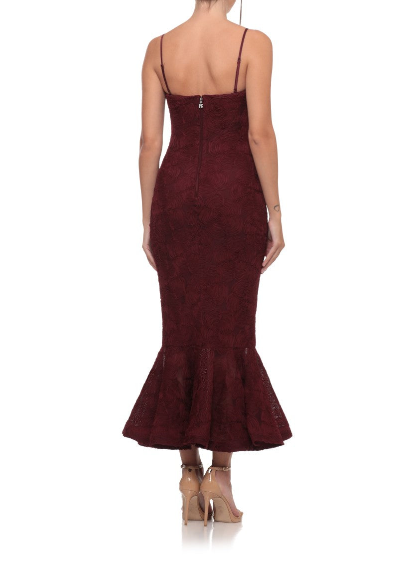Rotate Burgundy Mermaid Dress With Fabric Flower Embellishments