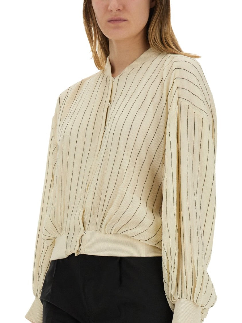 Alysi Silk Bomber Jacket With Subtle Stripes