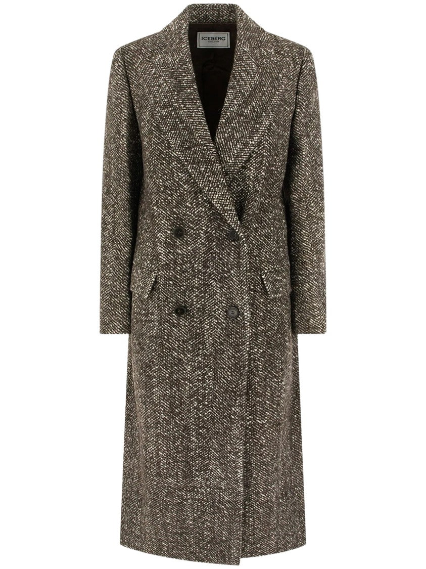 Iceberg Herringbone-Pattern Double-Breasted Coat With Tailored Fit And Wide Lapels