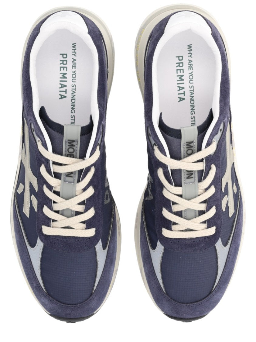 Premiata Navy Blue Sneakers With Suede And Mesh Design