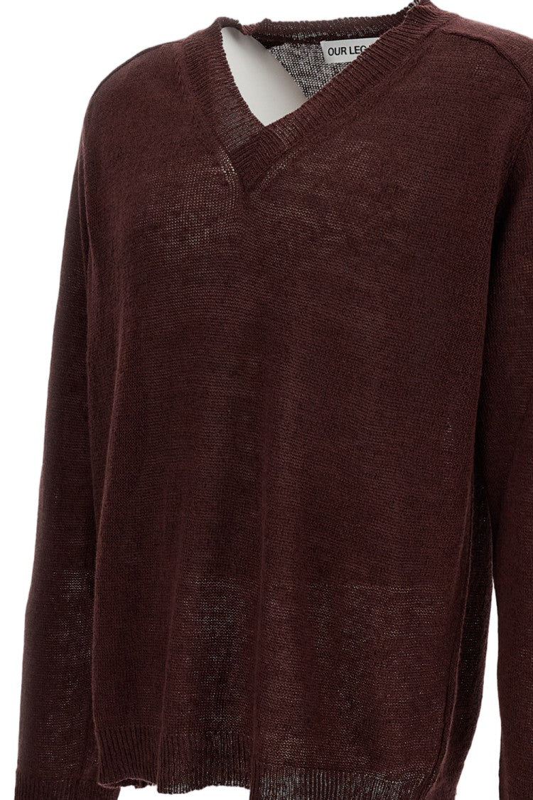 Our Legacy Brown Linen-Blend V-Neck Sweater